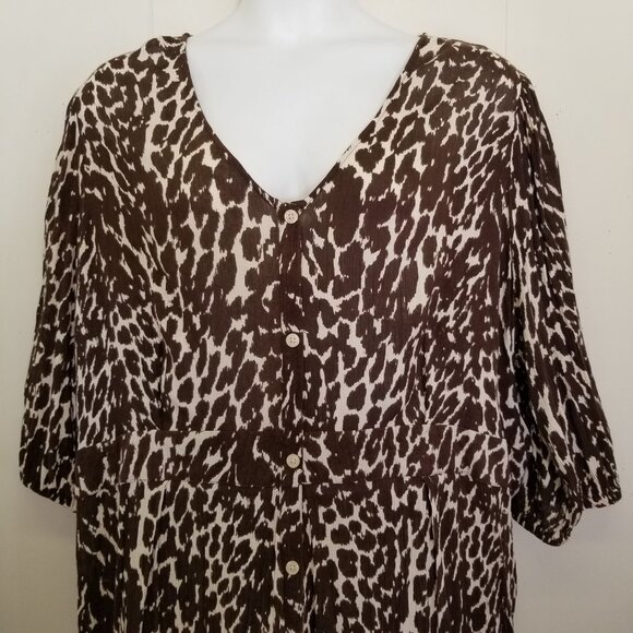 Roamans 30W Leopard Animal Print Dress Modest Button Front V Neck - Picture 3 of 6
